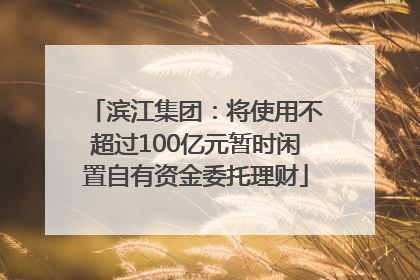 滨江集团：将使用不超过100亿元暂时闲置自有资金委托理财