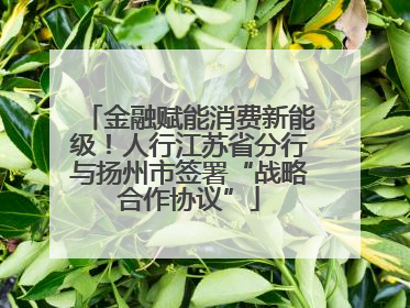 金融赋能消费新能级！人行江苏省分行与扬州市签署“战略合作协议”