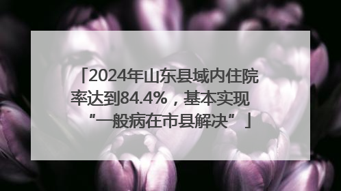 2024年山东县域内住院率达到84.4%，基本实现“一般病在市县解决”